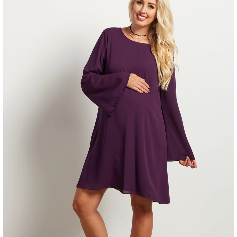 NWT Purple Chiffon Bell Sleeve Maternity Dress